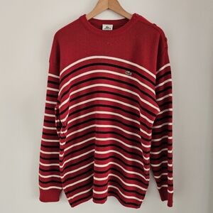 Vintage Lacoste Made In France Red Striped Knit Sweater Size 7 Extra Large